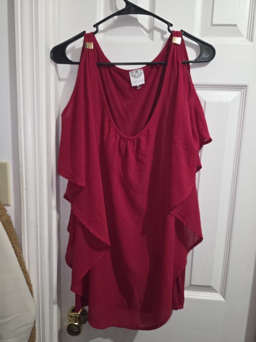Lane Bryant Red Ruffle Cold-Shoulder Blouse - Picture 2 of 5